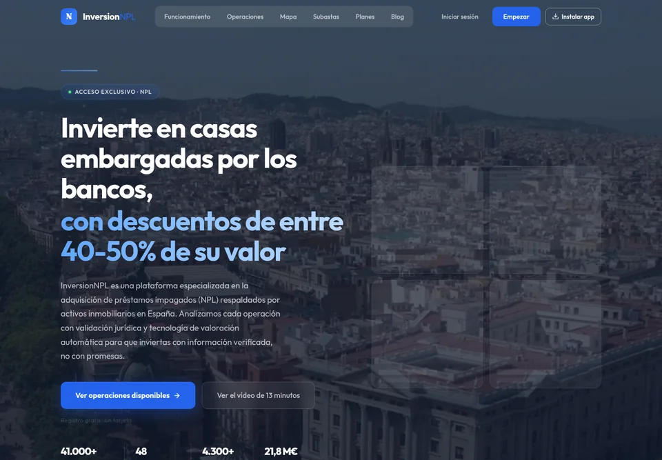 Inversión NPL — captura de la plataforma